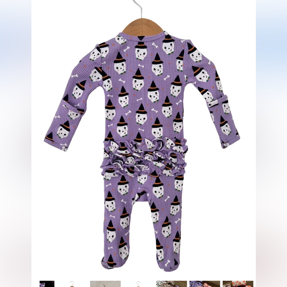 Organic Waffle Ruffle Zip Footie Spooky Skeleton - Picture 2 of 6